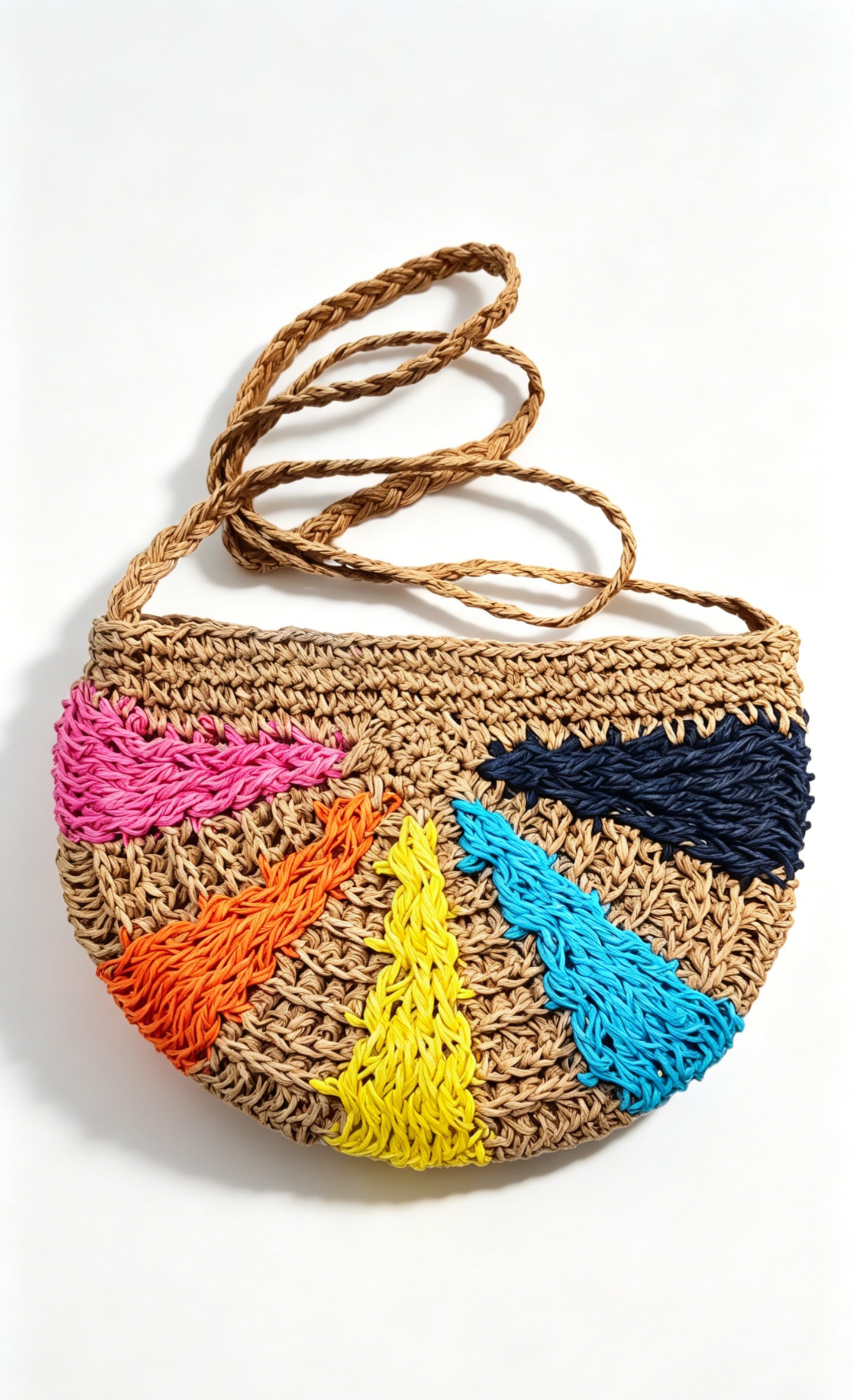Colorful Patchwork Straw Crossbody Bag