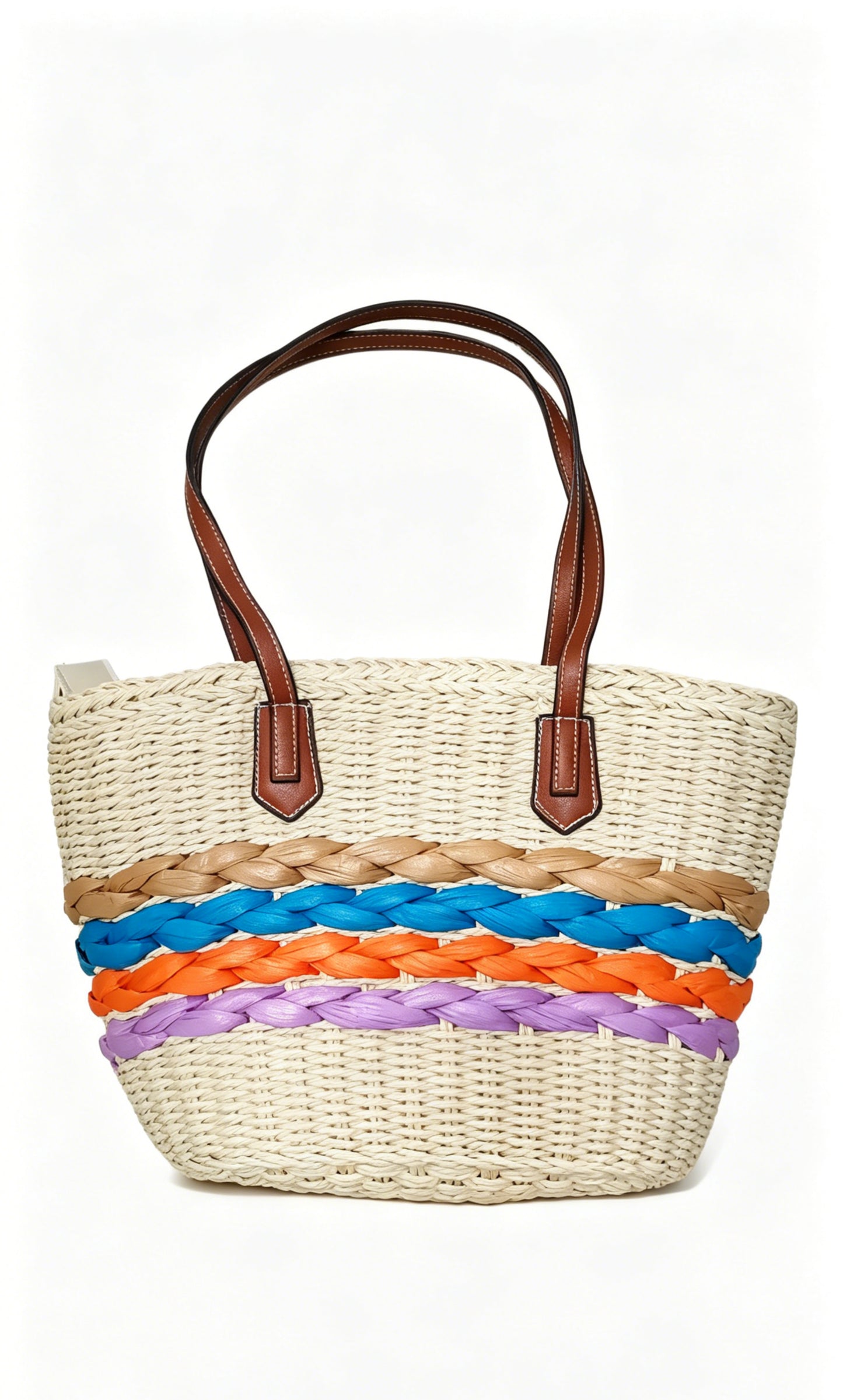 Rainbow Stripe Straw Tote Bag