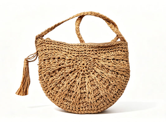 Tassel Crochet Straw Handbag