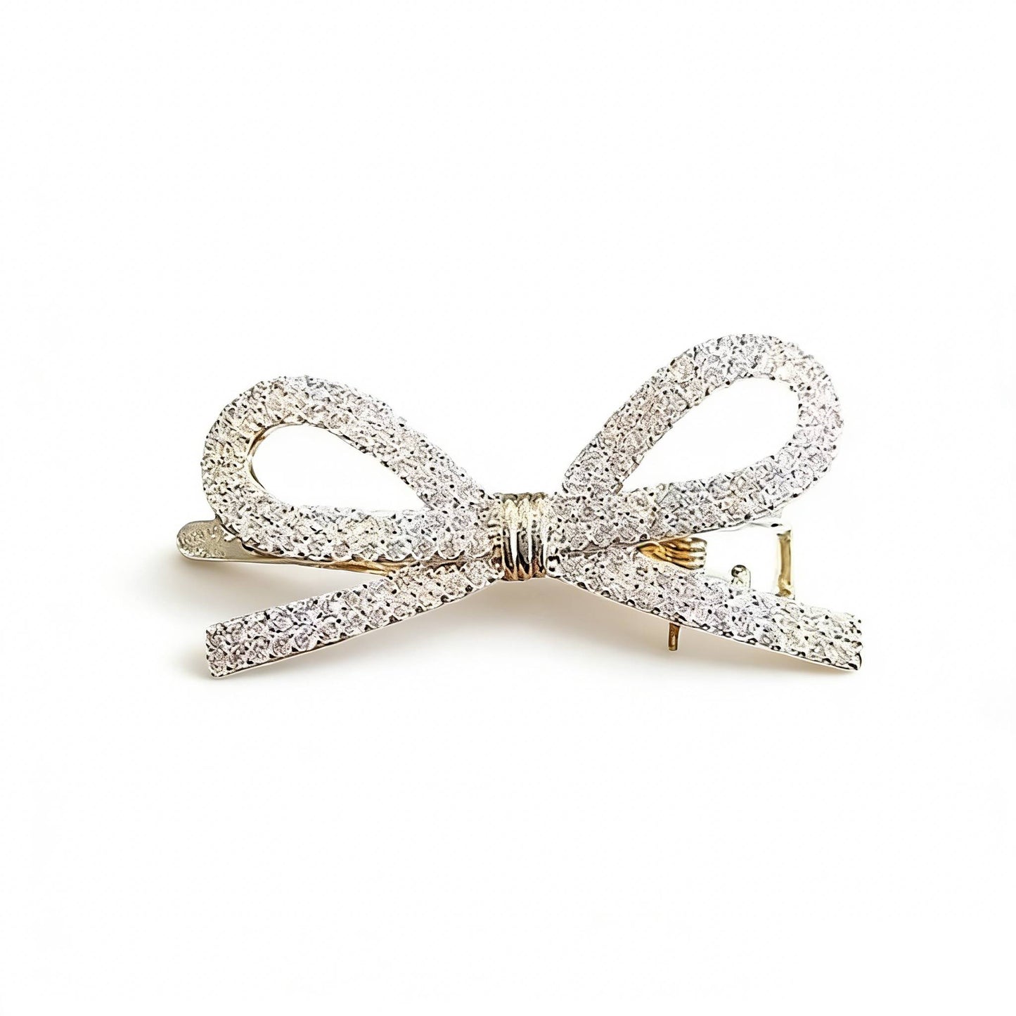 Fermaglio per capelli a pinza bianco crema con strass incastonati a mano