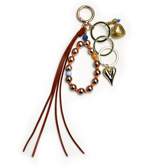 Heart Beaded Bag Charm with Tassel | Cute Keychain Accessory
