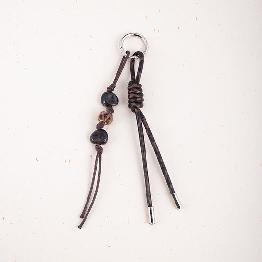 Leopard Print Tassel Bag Charm with Stone Beads