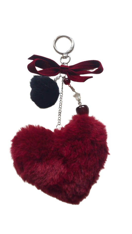 Vintage Plush Heart Pendant with Keyboard Ribbon & Cherry Charms