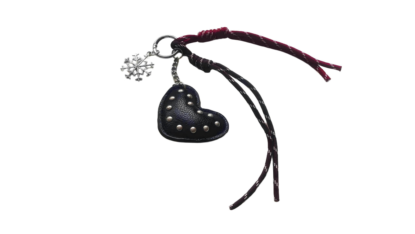 Punk Style Black Studded Leather Heart Bag Charm