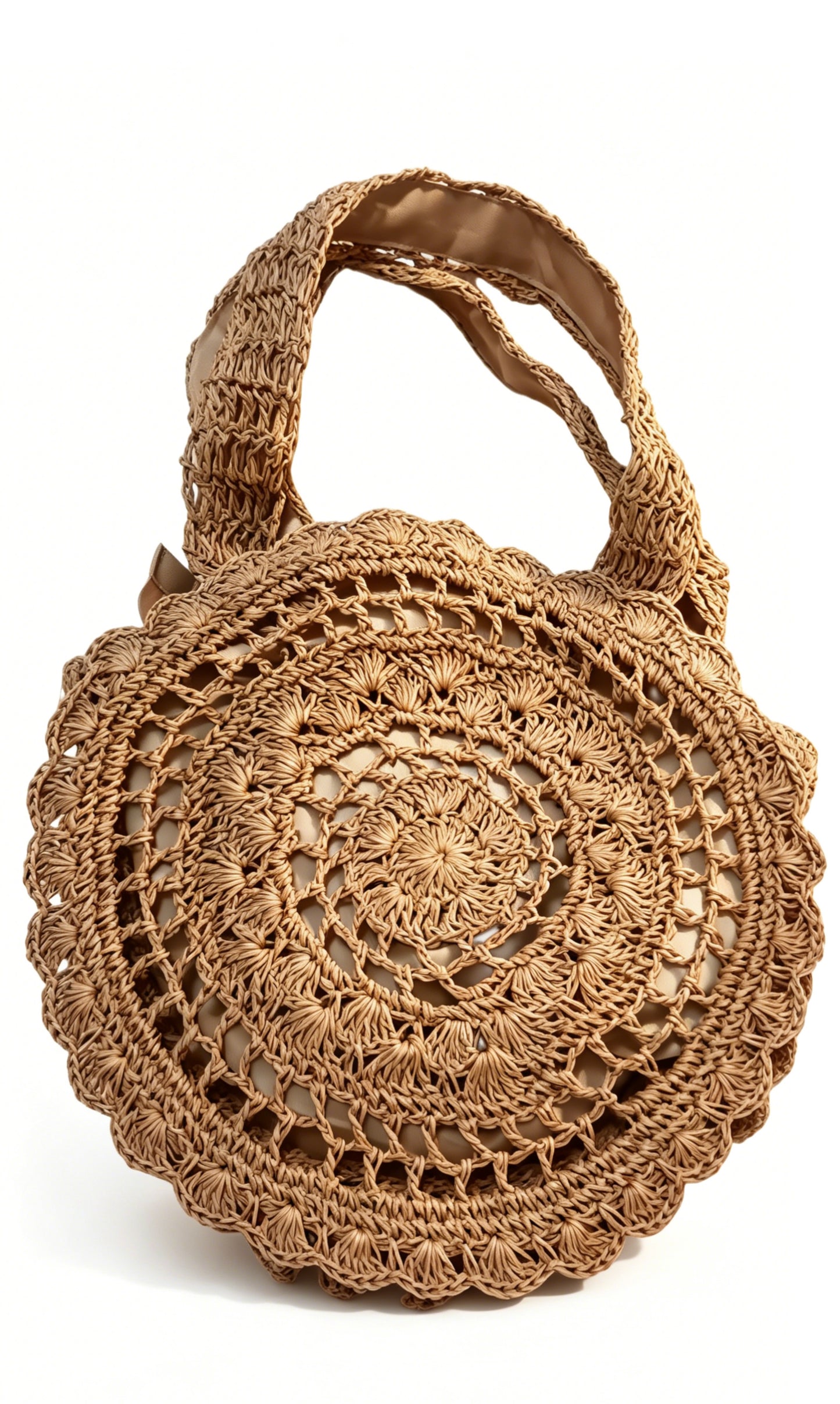 Round Crochet Straw Shoulder Bag