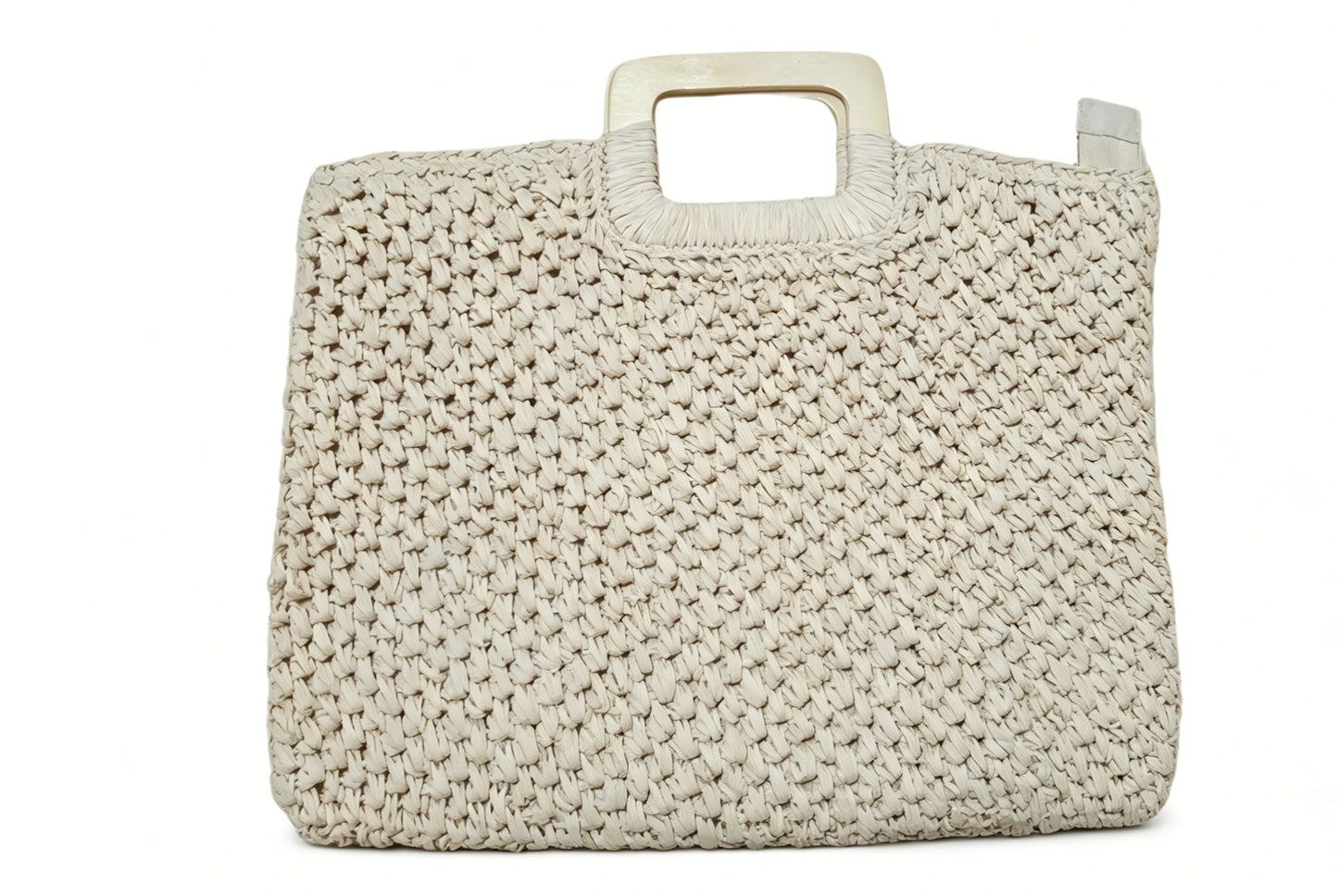 Wooden Handle Square Straw Woven Handbag