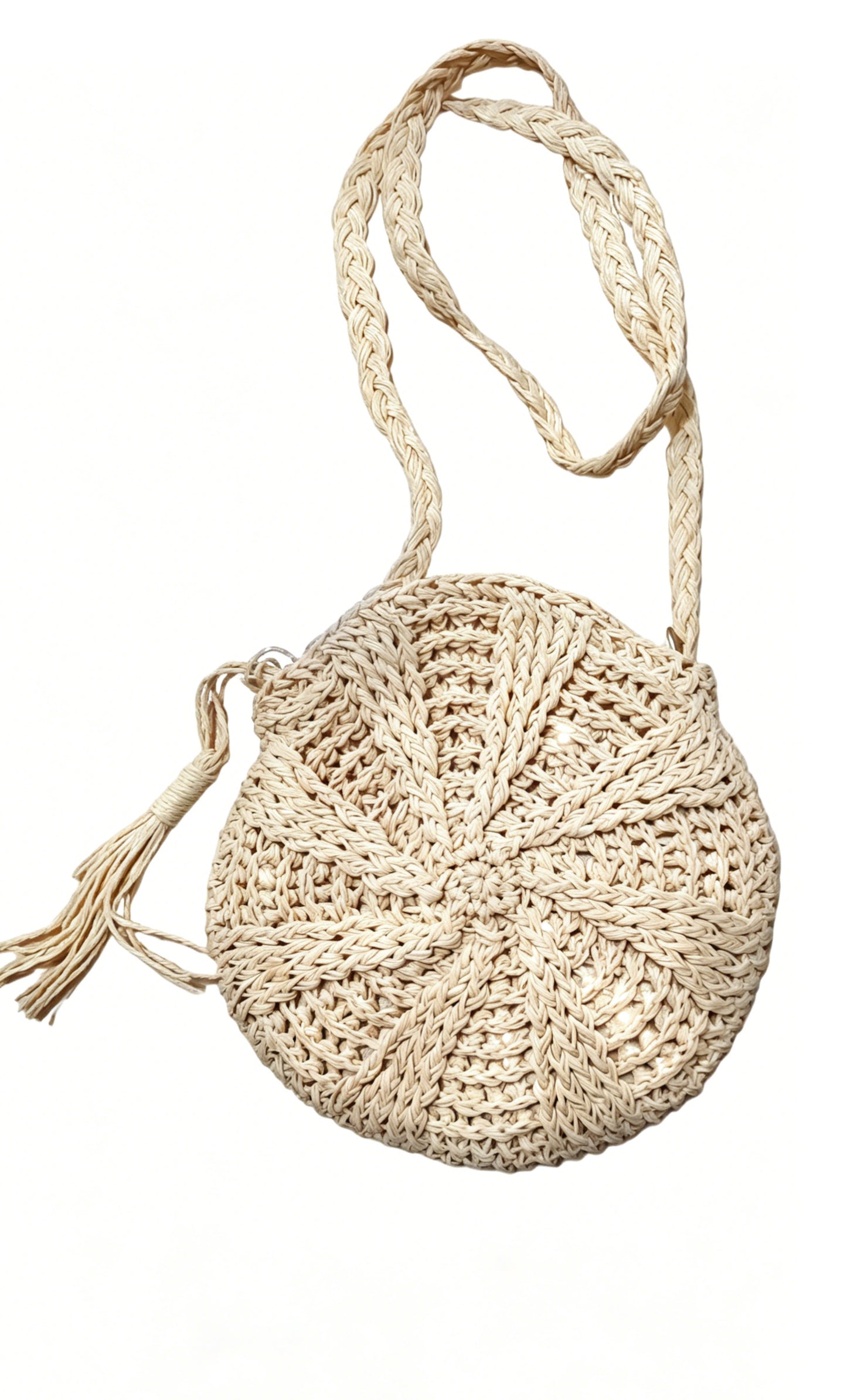 Round Tassel Straw Crossbody Bag