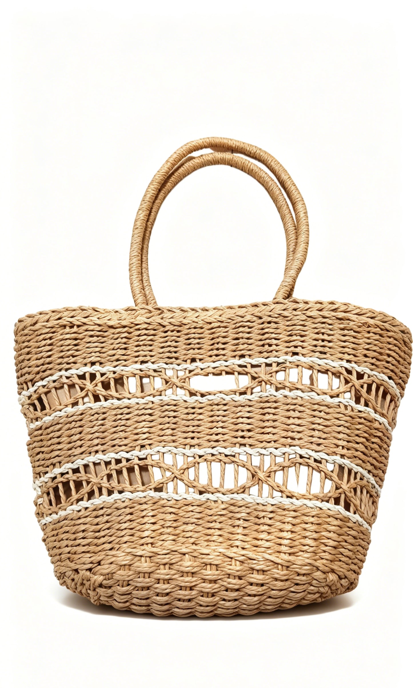 Striped Openwork Straw Handbag