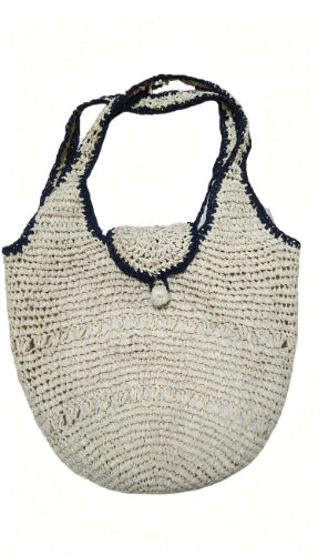 Button Decor Straw Woven Beach Tote Bag
