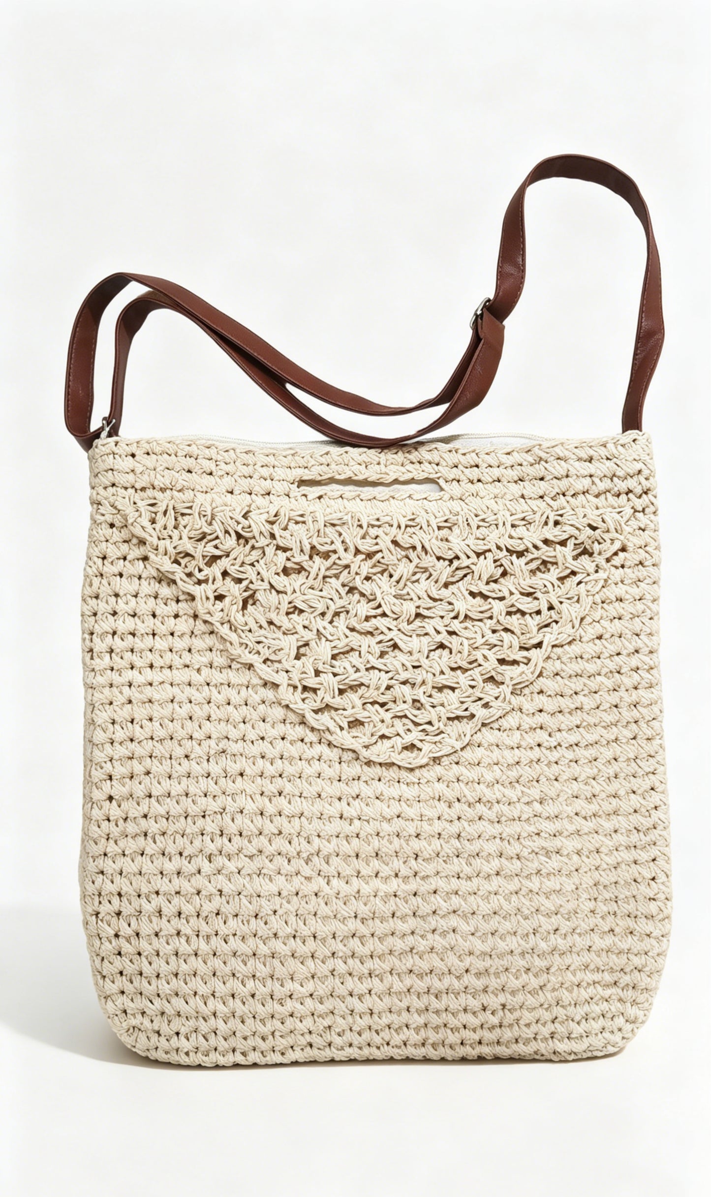 Boho Crochet Woven Straw Tote Bag