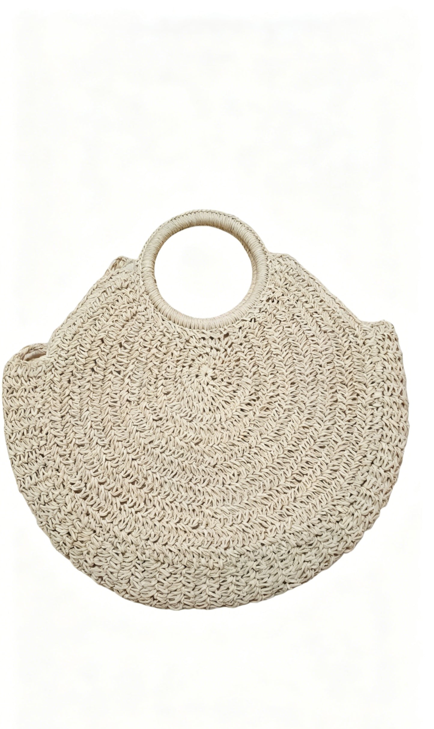 Round Handle Tassel Raffia Straw Bag