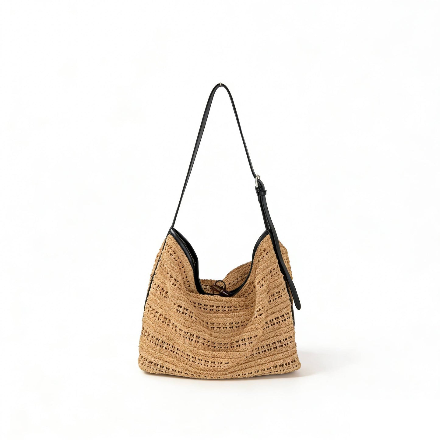 Borsa Hobo all'Uncinetto con Finiture in Pelle
